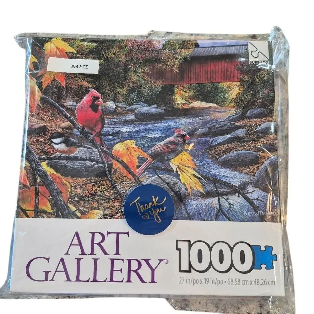 Art Gallery Fall Feather & Foliage 1000 pc Jigsaw Puzzle, GUC tape on box